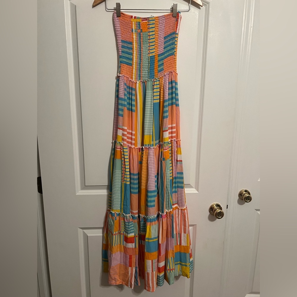 Anthropologie | Abel The Label Colorful Maxi Patchwork Dress Strapless - Picture 6 of 8
